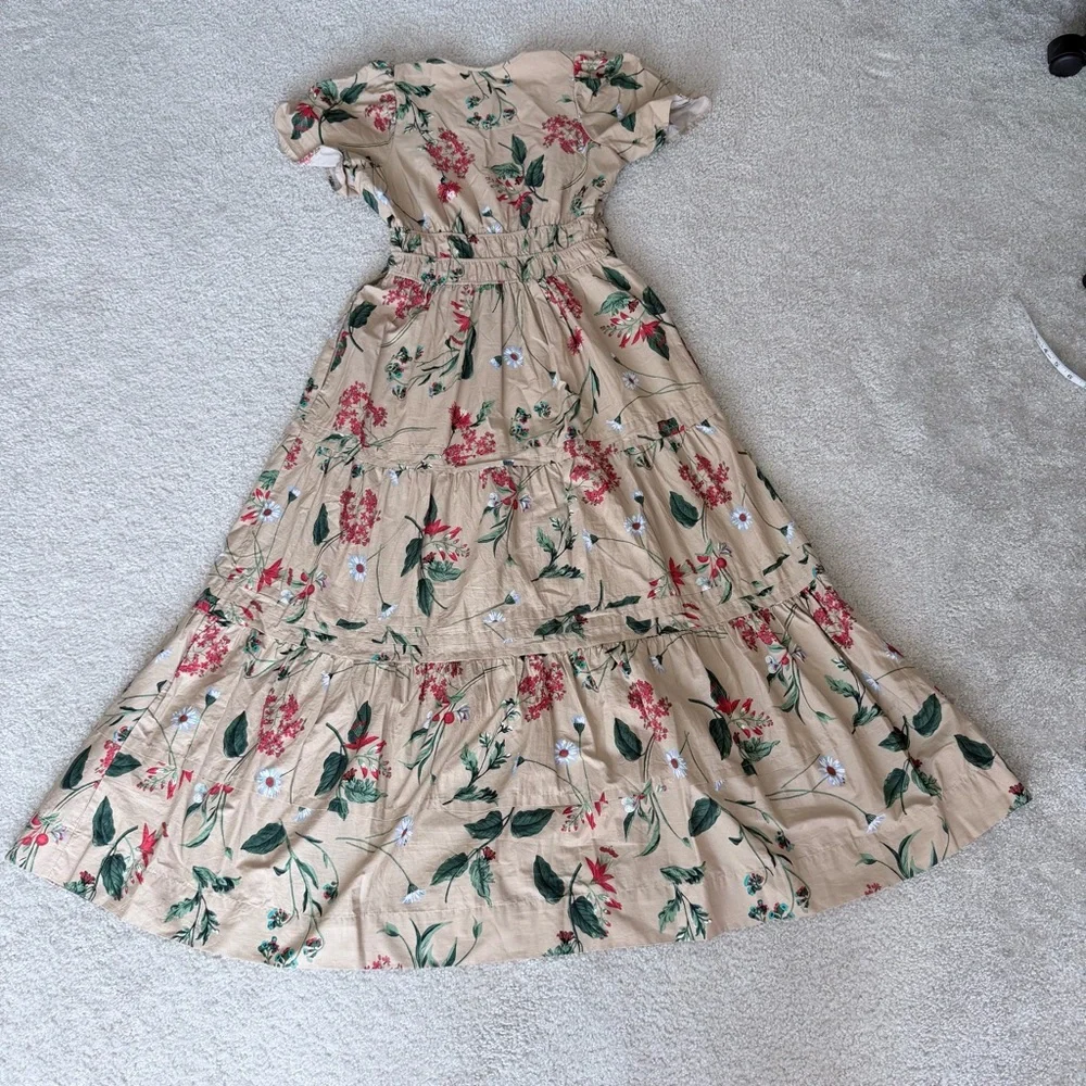 Anthropologie The Somerset Maxi Dress Cotton Tiered Size Small Khaki Floral - Picture 12 of 12